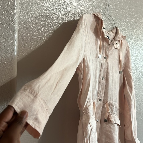 RACHEL ROY Size L 100% linen Pink Hooded Jacket Snap Button Down - Picture 3 of 10